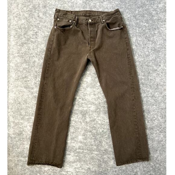 Levi 501 Jeans Brown Mens 36x30 Button Fly Wide Leg Boot Cut Denim Western - Picture 1 of 9